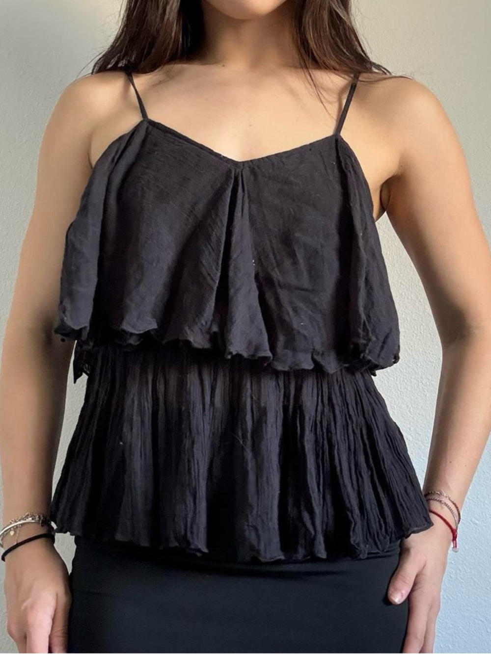 Mes Demoiselles Black Tiered Ruffled Cami Top